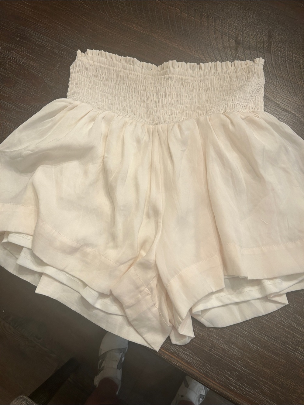 TCEC Cream Smocked High-Waist Women's Shorts